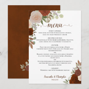 Menú Naranja de óxido Autumn Floral Elegante Boda Boho