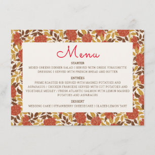 Menú Naranja Dusty Brunt Peony Flores Caen Boda