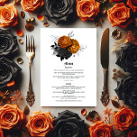 Menú Naranja elegante y Boda gótico negro<br><div class="desc">Este cuidado menú presenta una sorprendente combinación de naranja y negro, ideal para un boda gótico con un toque de moda. Los detalles ornamentados y la audaz paleta de colores marcan el tono de una celebración oscura, romántica y sofisticada. Ideal para parejas que buscan crear una experiencia gastronómica inolvidable que...</div>
