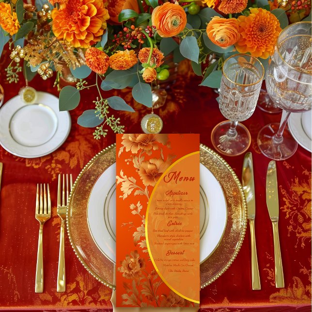 Menú Naranja Mandarín de lujo y Boda floral de oro (Stunning Mandarin Orange and Gold Wedding Menu )