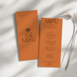 Menú Naranja quemada occidental, Boda moderno<br><div class="desc">Un naranja de occidente quemado atrevido menú de cena retro boda. Que presenta el diseño de plantillas de moda de fondo naranja de terracota boho vintage quemado y menú en negrita y negro. Y los ojos tribales místicos dibujados a mano en la espalda. Perfecto y a juego con la suite....</div>