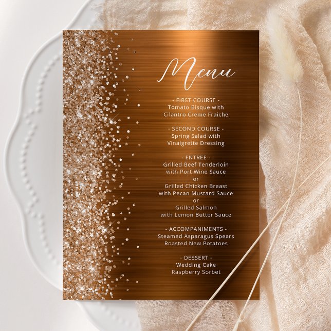 Menú Naranja quemado Glam Purpurina Boda de guión (Subido por el creador)