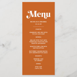 Menú Naranja Quemado Moderno Retro Boho Boda