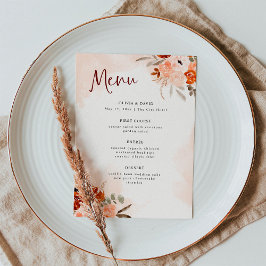 Menú Naranja ruso Boho | Boda Rubor de acuarela