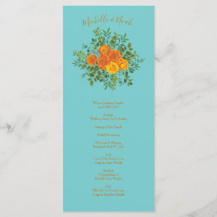 Menú Naranja Verde azulado Aqua Peony Rosa Wedding