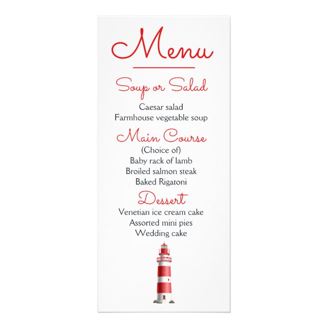 Menú Nautical Beach Wedding Lighthouse Red (Frente)
