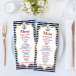 Menú Nautical Birthday Party Food<br><div class="desc">Este es un menú para fiestas de cumpleaños. Niño de día de b hombre menú de comida de entrada bebidas apetitosas menú de postre naútico ancla azul marino mar de mar purpurina de oro rojo brunch ahoy</div>