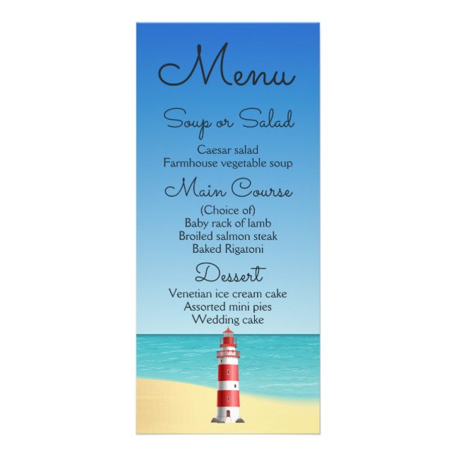 Menú Náutico Beach Wedding Lighthouse Ocean (Frente)