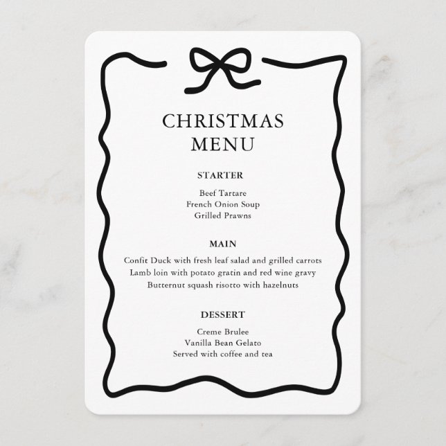 Menú Navidad en blanco y negro (Anverso)