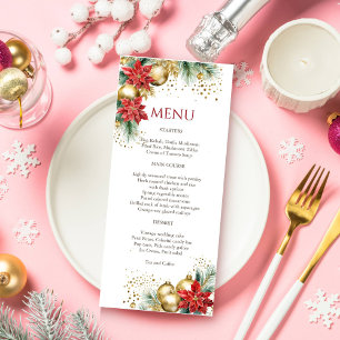 Menú Navidades cena poinsettia de oro rojo acuarela