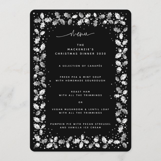 Menú Navidades de Black Hand Printed Holly+Berries (Anverso)