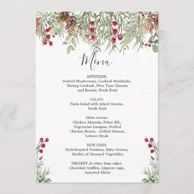 Menú Navidades de Bodas de la vegetación de invier (Anverso)