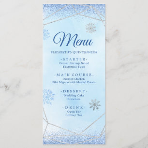 Menú Navidades de copos de nieve Dusty Blue Silver Mis 