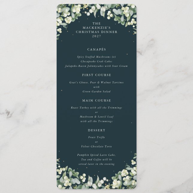 Menú Navidades de Snowberry verde cena plana de 4 curso (Anverso)