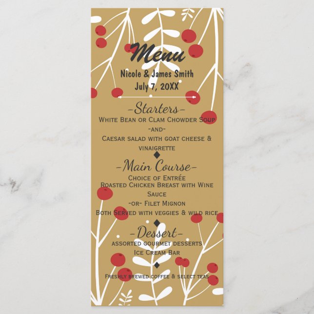 Menú Navidades de vacaciones de oro de hojas blanc (Anverso)