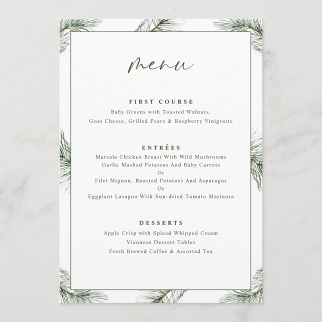 Menú Navidades de vacaciones de Pine Tree de Evergreen (Anverso)