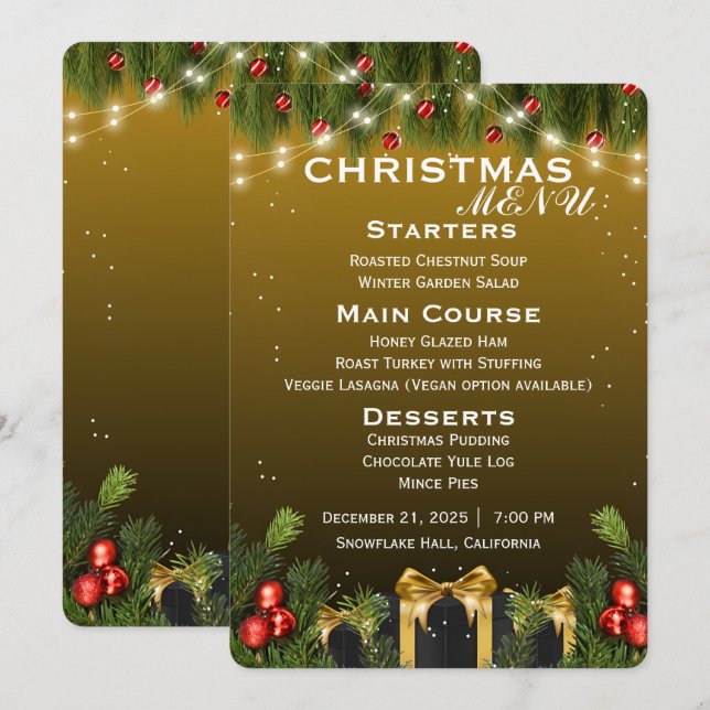 Menú Navidades elegantes (Anverso / Reverso)