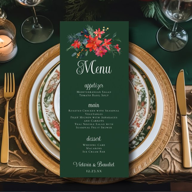 Menú Navidades Poinsettia Floral Verde Boda Cena (Subido por el creador)