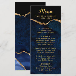 Menú Navy Blue and Gold Agate Marble Wedding