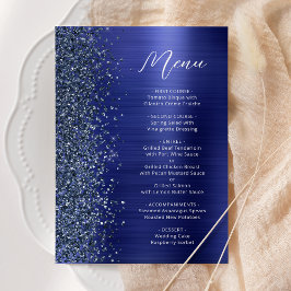 Menú Navy Blue Glam Glitter Script Wedding