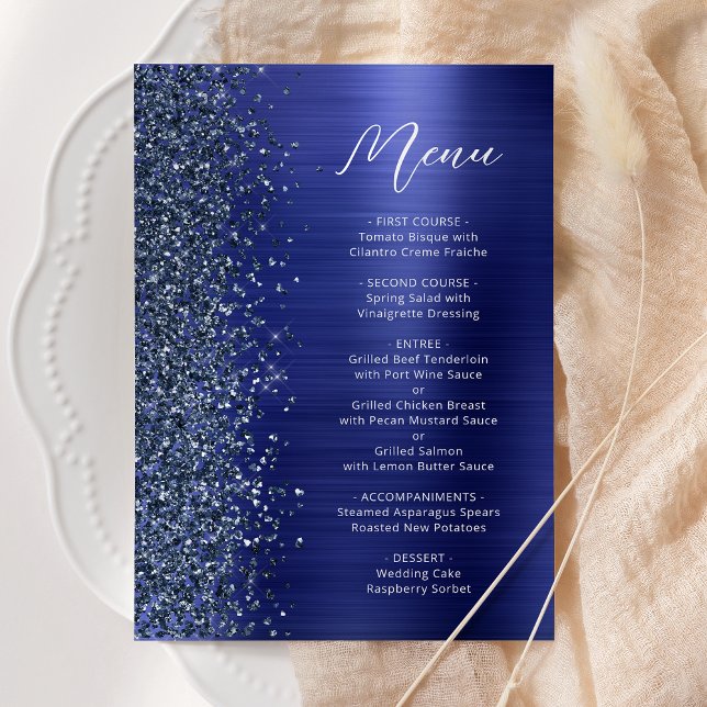 Menú Navy Blue Glam Glitter Script Wedding (Subido por el creador)