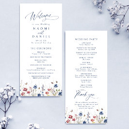 Menú Navy Blue Watercolor Wildflower Rustic Wedding