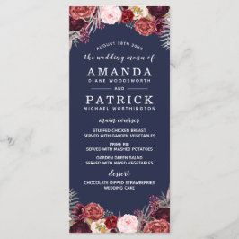 Menú Navy Fall Marsala Rubor Peony Boda Cards