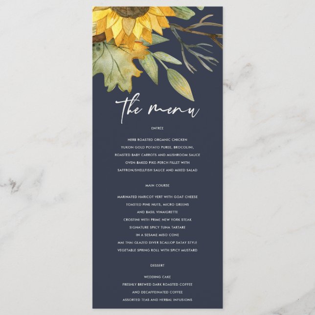 MENÚ NAVY SUNFLOWLOWER AUTUMN BODA DE LA FLORAL DE COLO (Anverso)