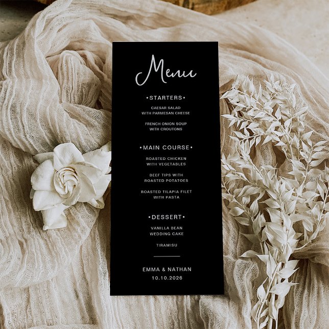 Menú Negro dulce y caprichoso | BODA (A sweet and whimsical, dark black wedding menu)