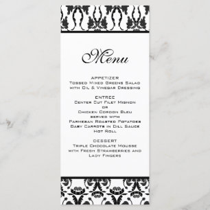 Menú negro y blanco de la boda del damasco