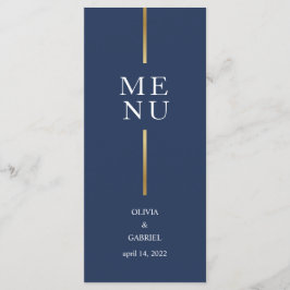 Menú Negro y blanco dorado. Boda azul moderno