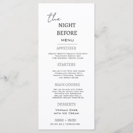 Menú Negro y blanco mínimo la noche antes del Boda