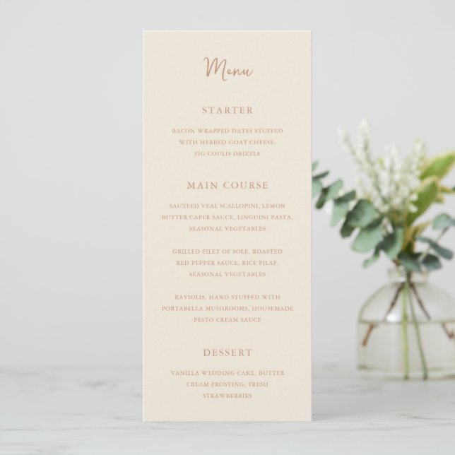 Menú Neutrales Terrosos Elegantes Boda Moderna (Anverso de pie)