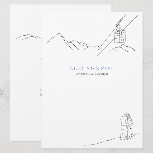 Menú Nieve cubierta Montaña Picos Skis Copos de nieve s (Anverso / Reverso)