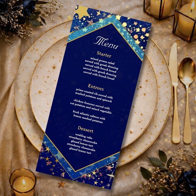 Menú Noche celestial mágica de boda con estrellas de or (Subido por el creador)