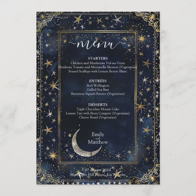 Menú Noche Estrellada Romance Boda (Anverso)
