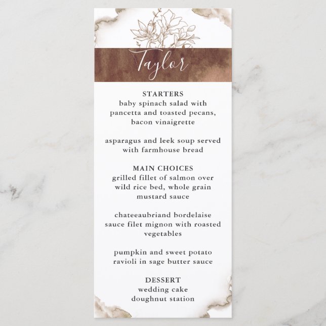 Menú Nombre de invitado, acuarela de tonos elegant (Anverso)