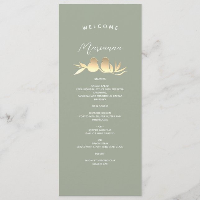 Menú Nombre de Invitado Boda Verde Salvia (Anverso)