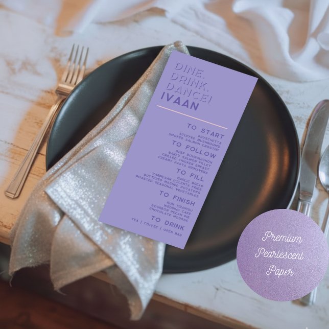 Menú Nombre de invitado de boda disco retro moderno púr (Subido por el creador)