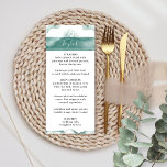 Menú Nombre de invitado, verde, color de agua de salvia<br><div class="desc">Deléitese con este elegante menú romántico personalizado con sus nombres. Menú y tarjeta todo en uno! Diseño con delicados detalles de acuarela en una hermosa mezcla de tonos verdes y sabios, tanto en la parte delantera como en la trasera. De vuelta con la opción de añadir -o borrar- sus iniciales...</div>