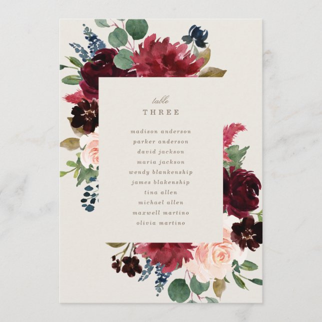 Menú Número de tabla de elegancia de otoño con asientos (Anverso)