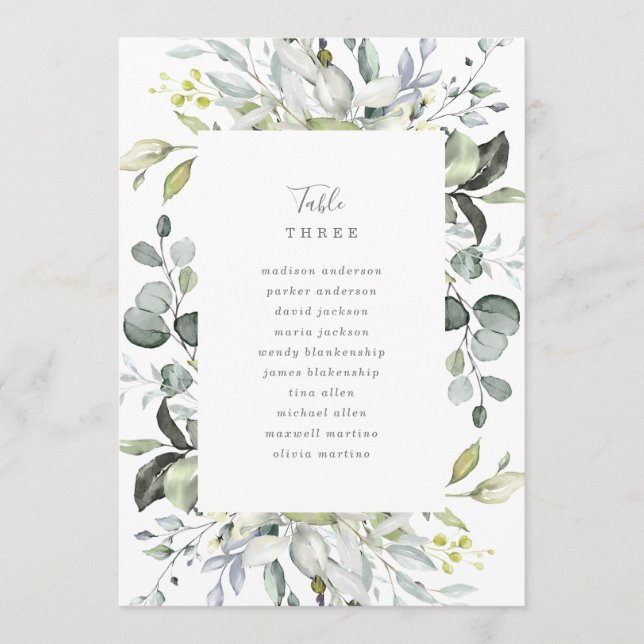 Menú Número de tabla Dusty Blue Florals con asiento (Anverso)