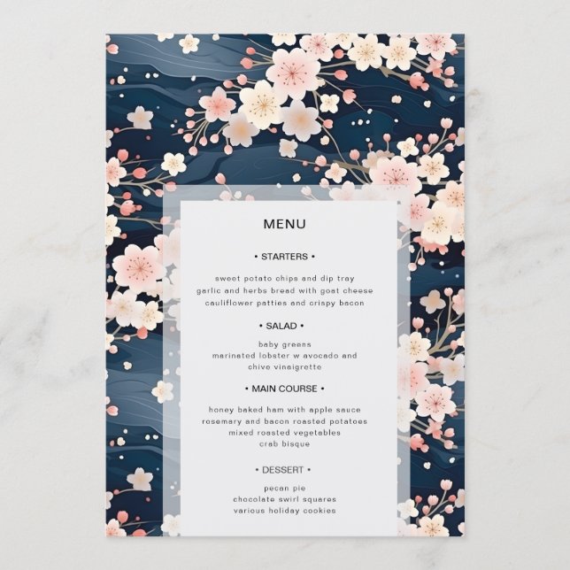 Menú Olas de Rubor Flor de Cerezo Boda Moderna (Anverso)