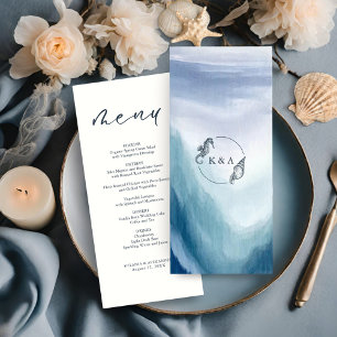 Menú Olas oceánicas de mar Boda de monograma nautico