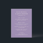Menú Olga Purple Modern Boda<br><div class="desc">Menús bodas modernos con un diseño limpio y sencillo,  con letra atrevida.</div>
