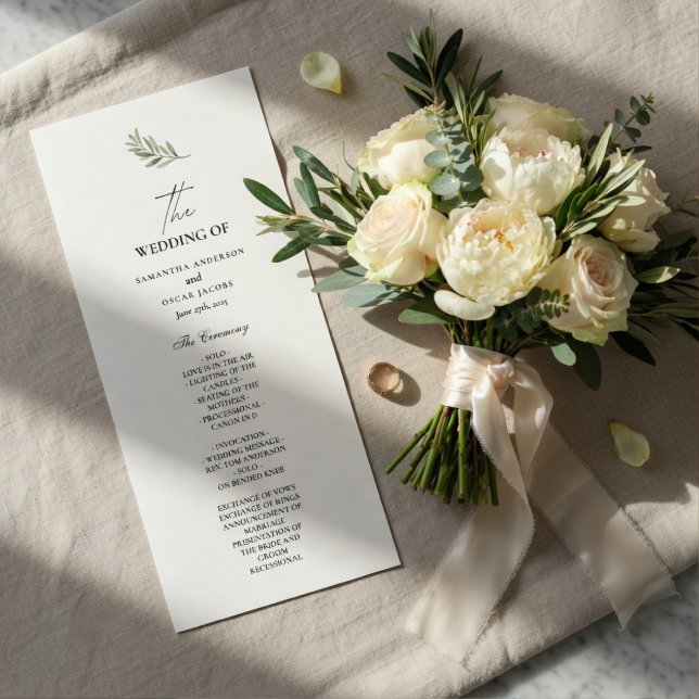 Menú Olive Branch Wedding Program | Minimal  (Subido por el creador)