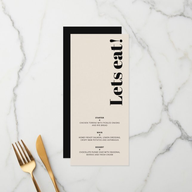 Menú OLIVIA Moderno Almond Negro Celestial Boda invitad (Anverso/Reverso In Situ)