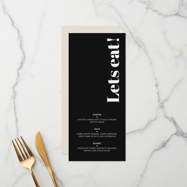 Menú OLIVIA Moderno marfil Negro Boda Celeste Invitado (Anverso/Reverso In Situ)