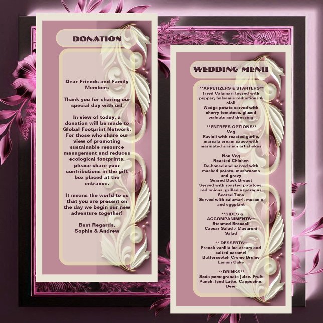 Menú Opulento Boda barroco Tulip Ivory Swirl Mulberry (Baroque Opulent Tulip Ivory Swirl Mulberry Wedding Menu)