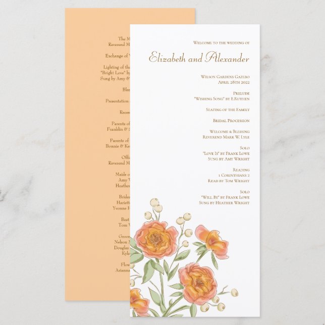 Menú Orange Rose Wedding Programs (Anverso / Reverso)